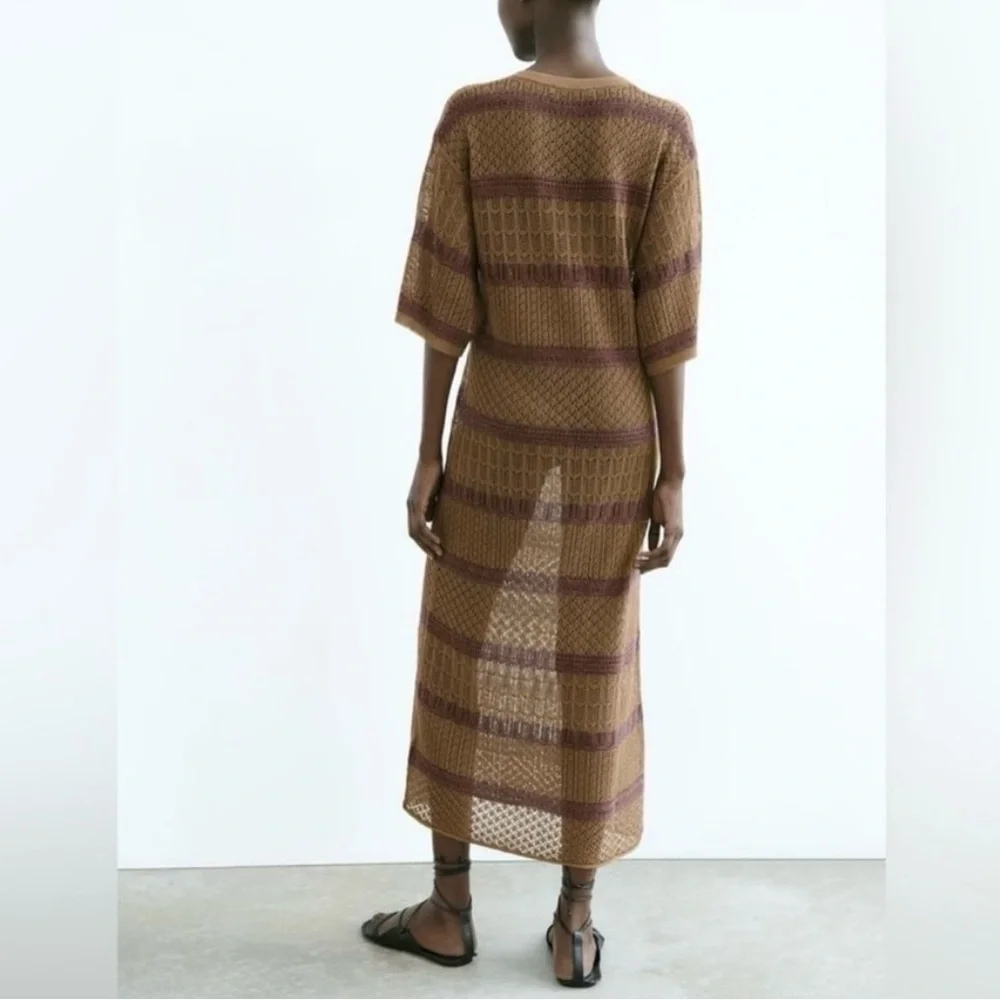 Zara Long Knit Kaftan Maxi Dress Size M/L - Picture 5 of 11
